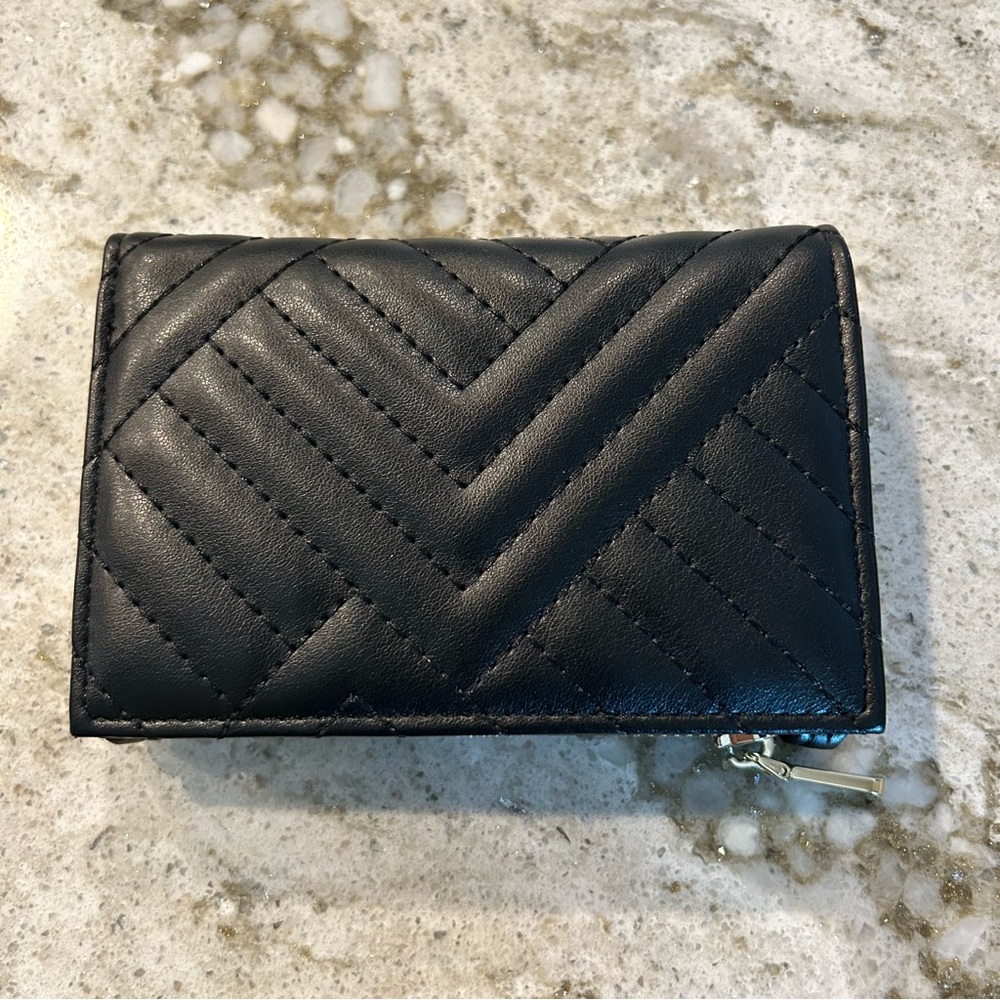 Black quilted small wallet RFID blocking